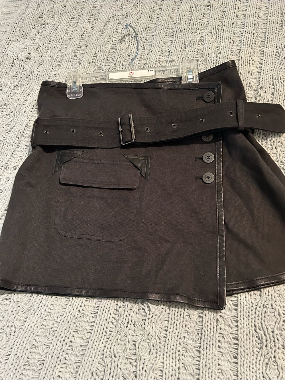 Vintage Burberry Black Belted Mini Skirt with Button Detail - Blue Tag